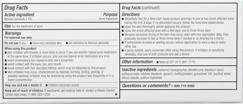 Perrigo 2.5% Benzoyl Peroxide Acne Treatment Gel 60gm Tube — image 5