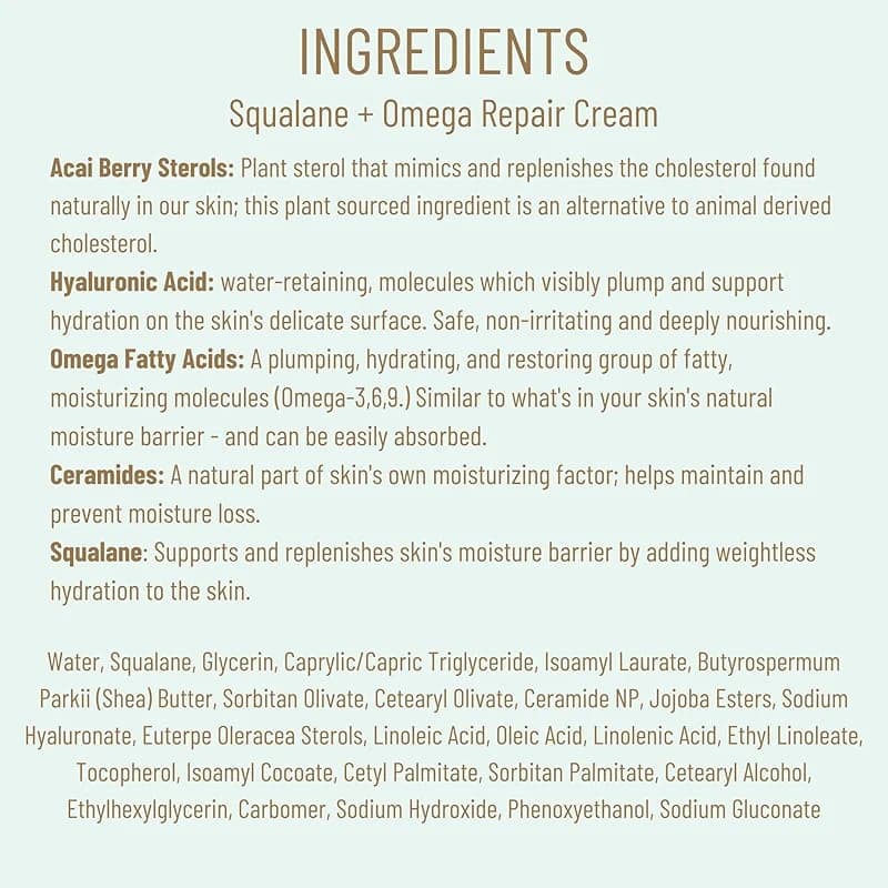 BIOSSANCE Squalane + Omega Repair Cream - Ultra-Moisturizing Face Cream