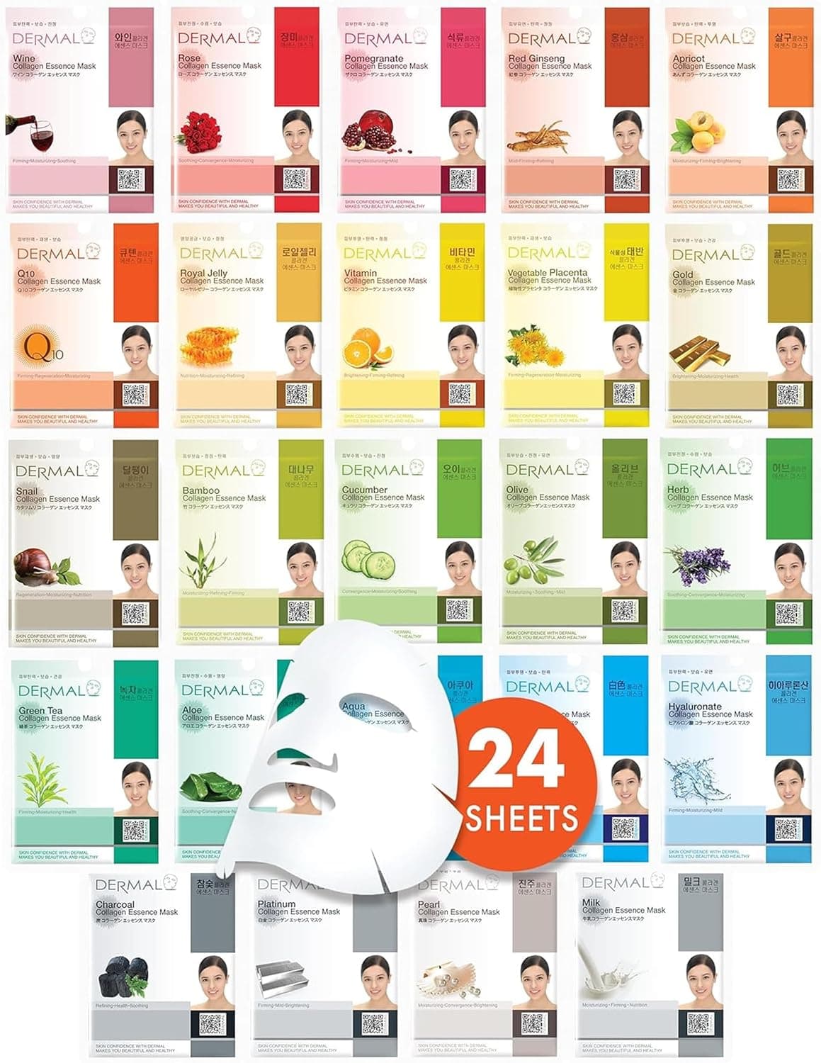 DERMAL 24 Combo Pack Made in Korea Facial Mask – 20+ Years of K-Beauty